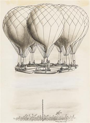 WILLIAM PÈNE DU BOIS (1916 - 1993) 2 illustrations: Balloon Merry Go Round on the ground and in the air.